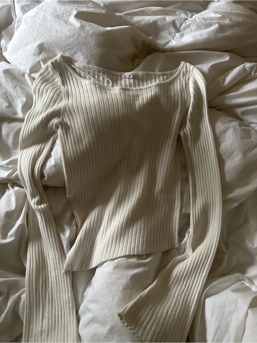 Garage Ribbed Scoop Neck Sweater - Cream